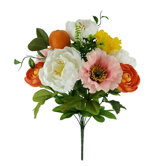 Mainstays Indoor 19in Artificial Polyester Poppy Mix Bouquet, Orange Color