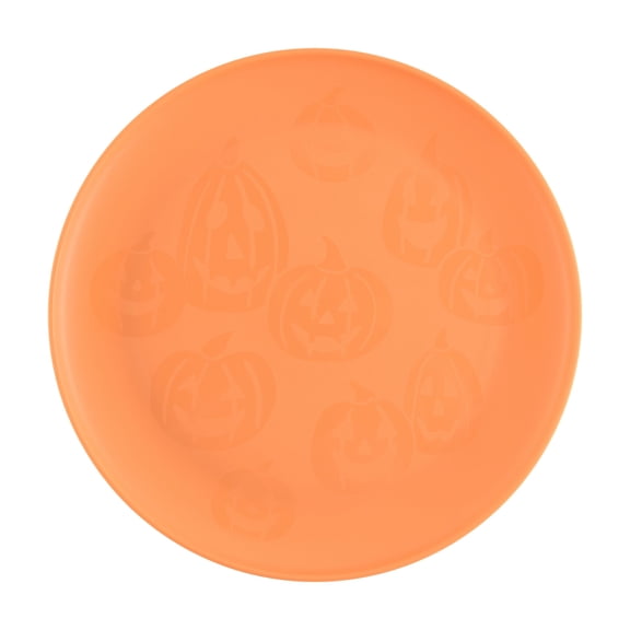 Mainstays 10.5 inch Round Plastic Etched Halloween Pumpkin Plate, Orange
