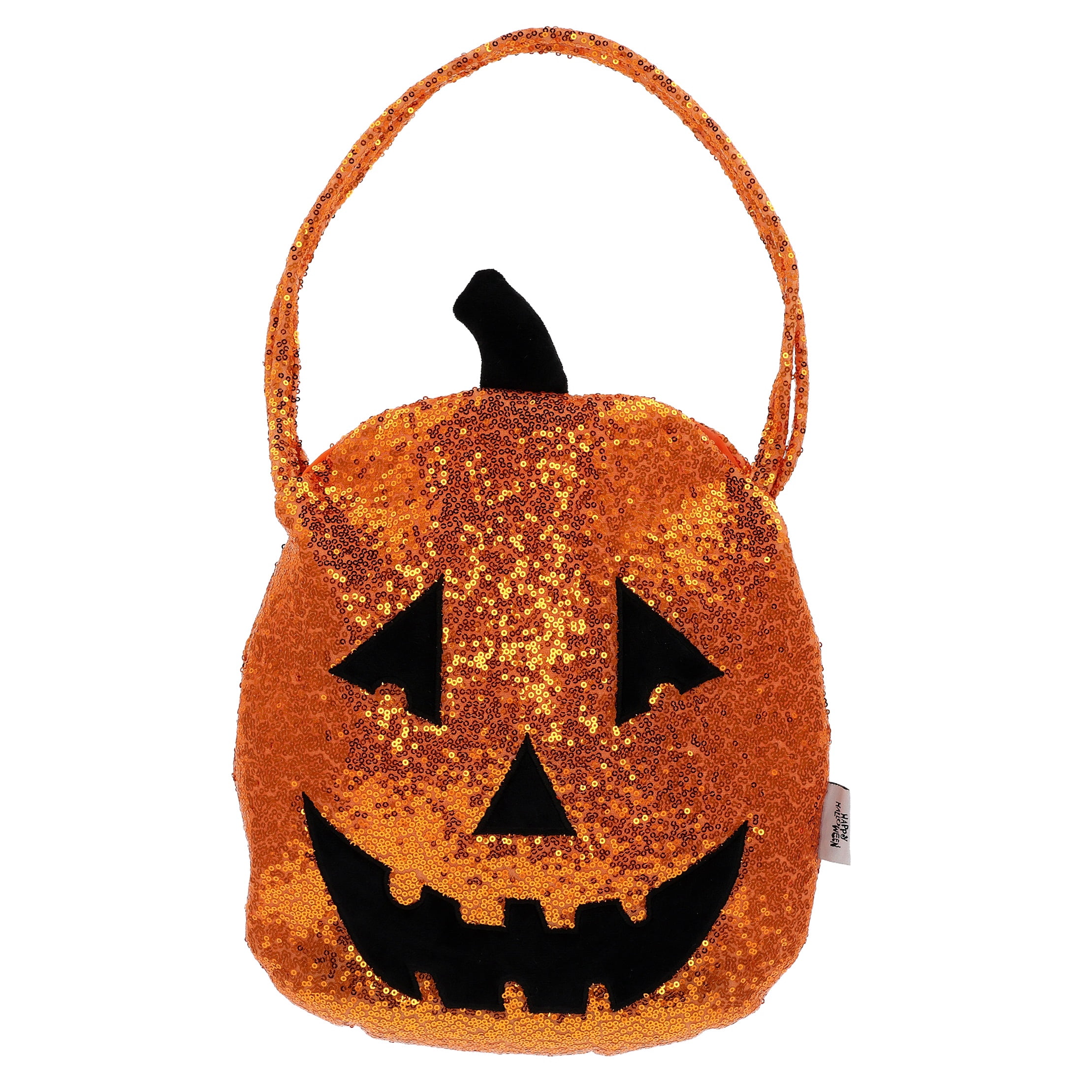 Sequin Pumpkin Trick-or-Treat Bag, Orange, 16.5", Halloween by Way To Celebrate