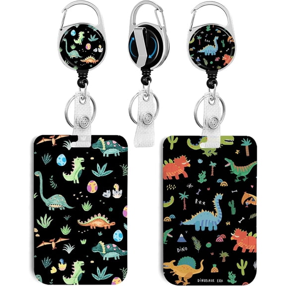 ORB 2 Pack Cute Dinosaur ID Badge Holder with Clip Badge Reels | Retractable Heavy Duty,Keychain,ID Holder for School Nurse Office