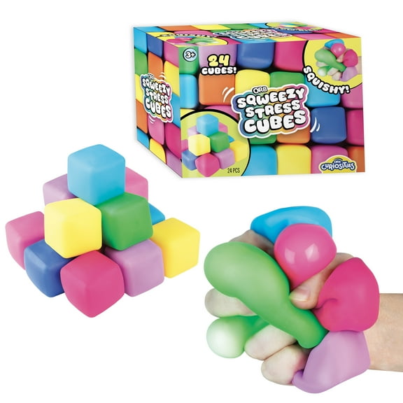ORB 24 Pack Slow Rising Squishy Stress Cubes - Easy Sqweezy Squishy Cubes - Soft Dough Stress Balls and Fidgets for Anxiety and Stress Relief - Classroom Rewards, Party Favors for Kids, Teens, Adults