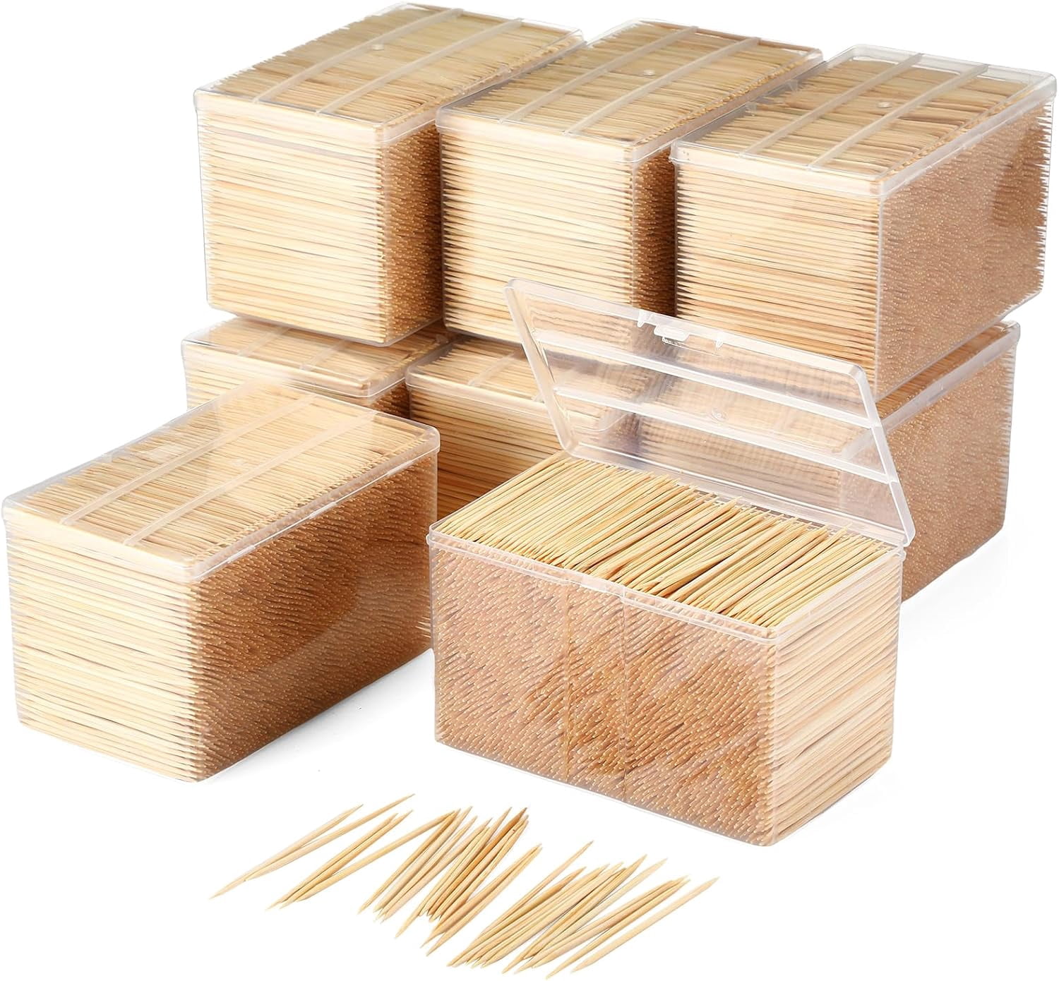 ORB Bamboo Wooden Toothpicks Double Sided 48000 Pcs Storage Box ...