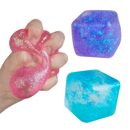 ORB Curiosities Cool Cubes 3 Pack - Fun, Sparkling, Squishy, Stretchy, and Slow Rising Sensory and Fidget Toys for Kids and Adults - Great Stress Relief Toys to Squeeze At Home, Desk, or Classroom
