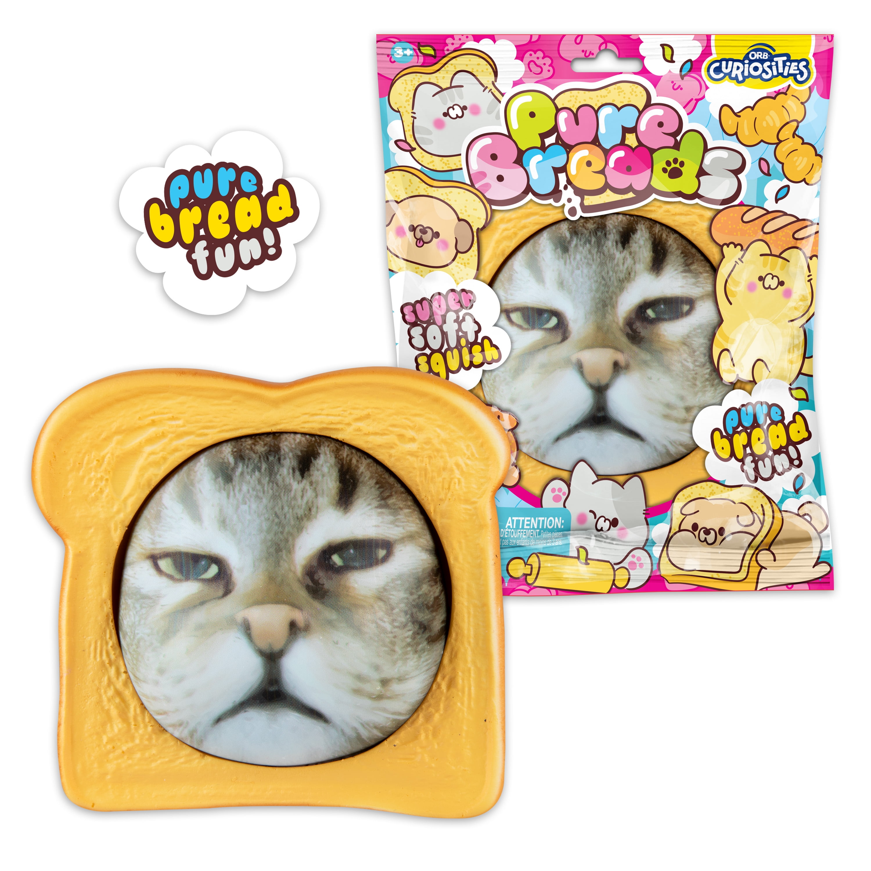 ORB Curiosities Pure Bread Pets Jumbo Squishies - Slow Rising Squishy Cat Face and Bread Slice - Super Soft and Squishy Play and Stress Relief Toys - Fun Kawaii Sensory Fidgets for Kids and Adults