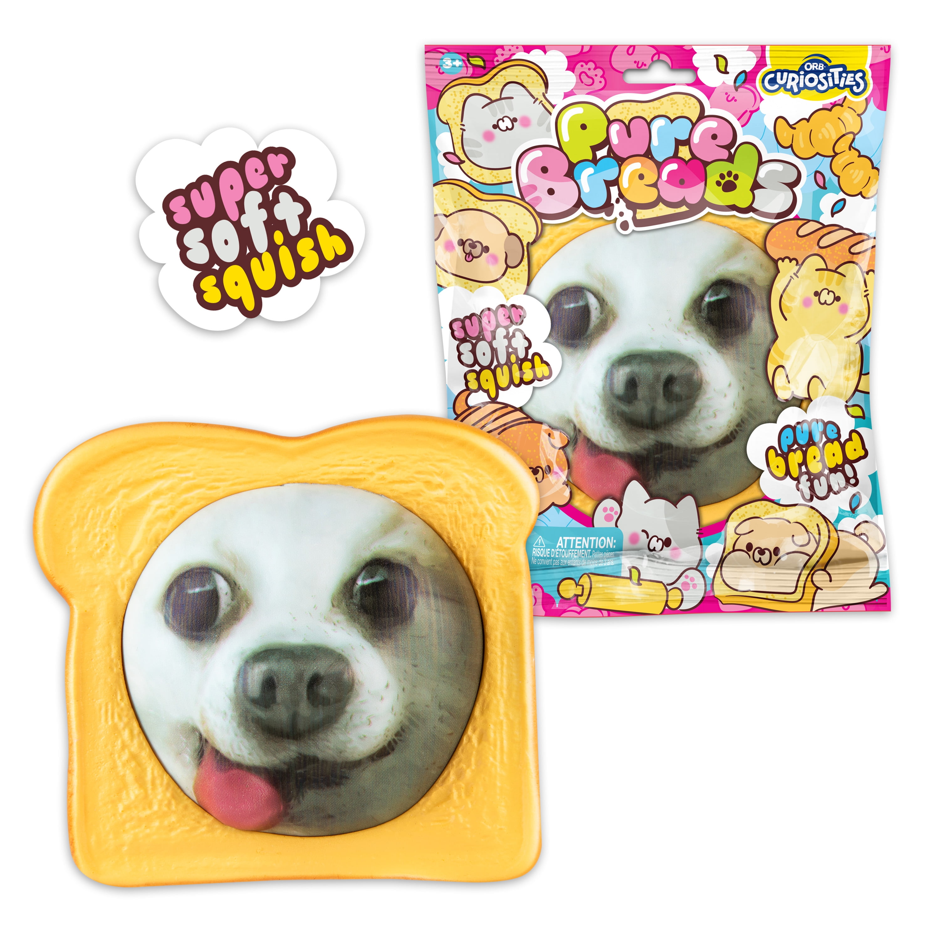 ORB Curiosities Pure Bread Pets Jumbo Squishies - Slow Rising Squishy Dog Face and Bread Slice - Super Soft and Squishy Play and Stress Relief Toys - Fun Kawaii Sensory Fidgets for Kids and Adults