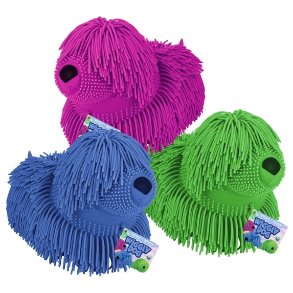 ORB Curiosities Squishy Dog Mega 3 Pack - Wiggle, Jiggle, Squish & Even Squeeze These Floppy Dogs For Stress Relief - Fun Sensory / Fidget Collectible Toys for Kids and Parents - Green, Blue, Purple