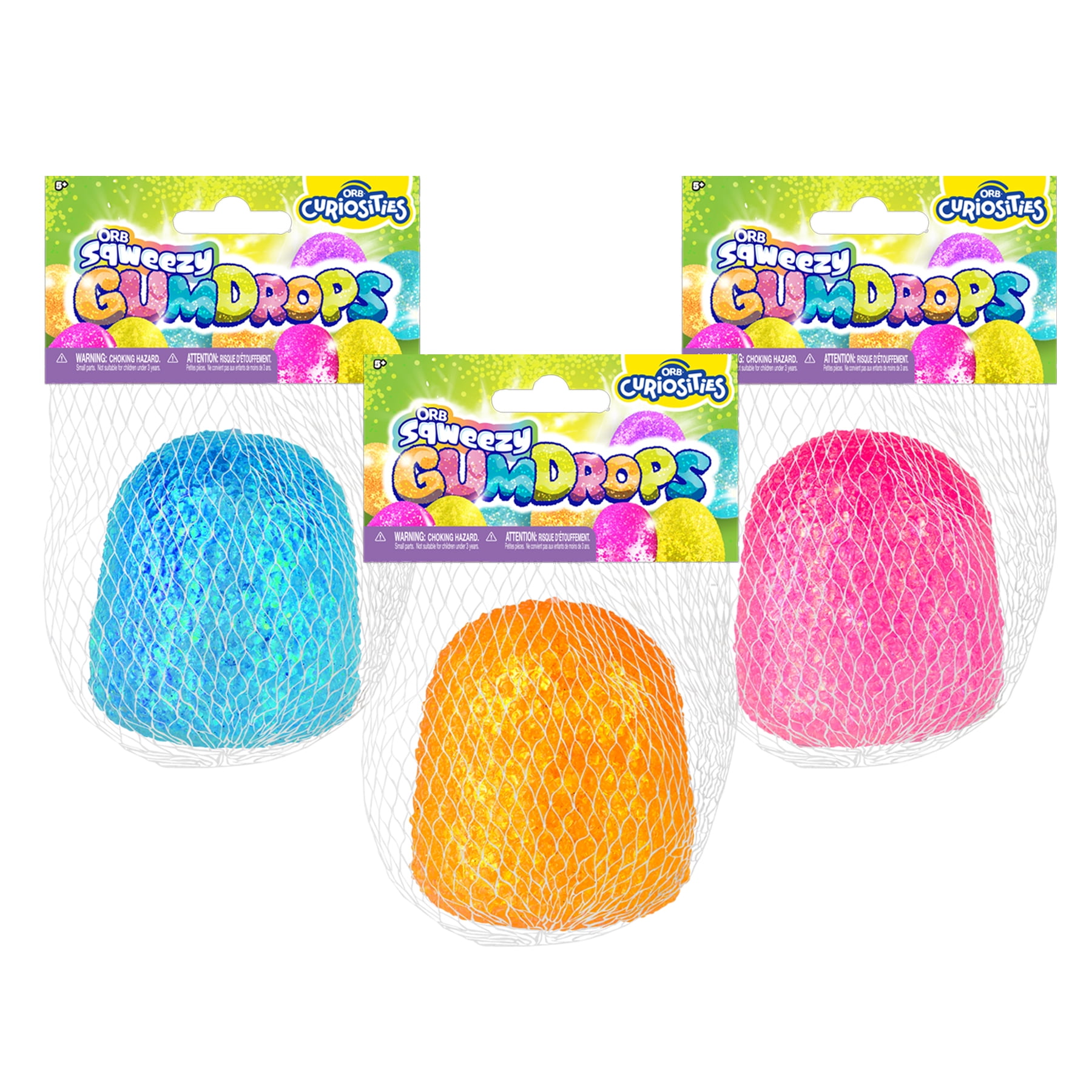 ORB Curiosities Sqweezy Gumdrops 3 Pack - Fun, Sparkling, Squishy, Stretchy, Slow Rising Sensory and Fidget Toys for Kids and Adults - Great Stress Relief Toys to Squeeze at Home, Desk, or Classroom