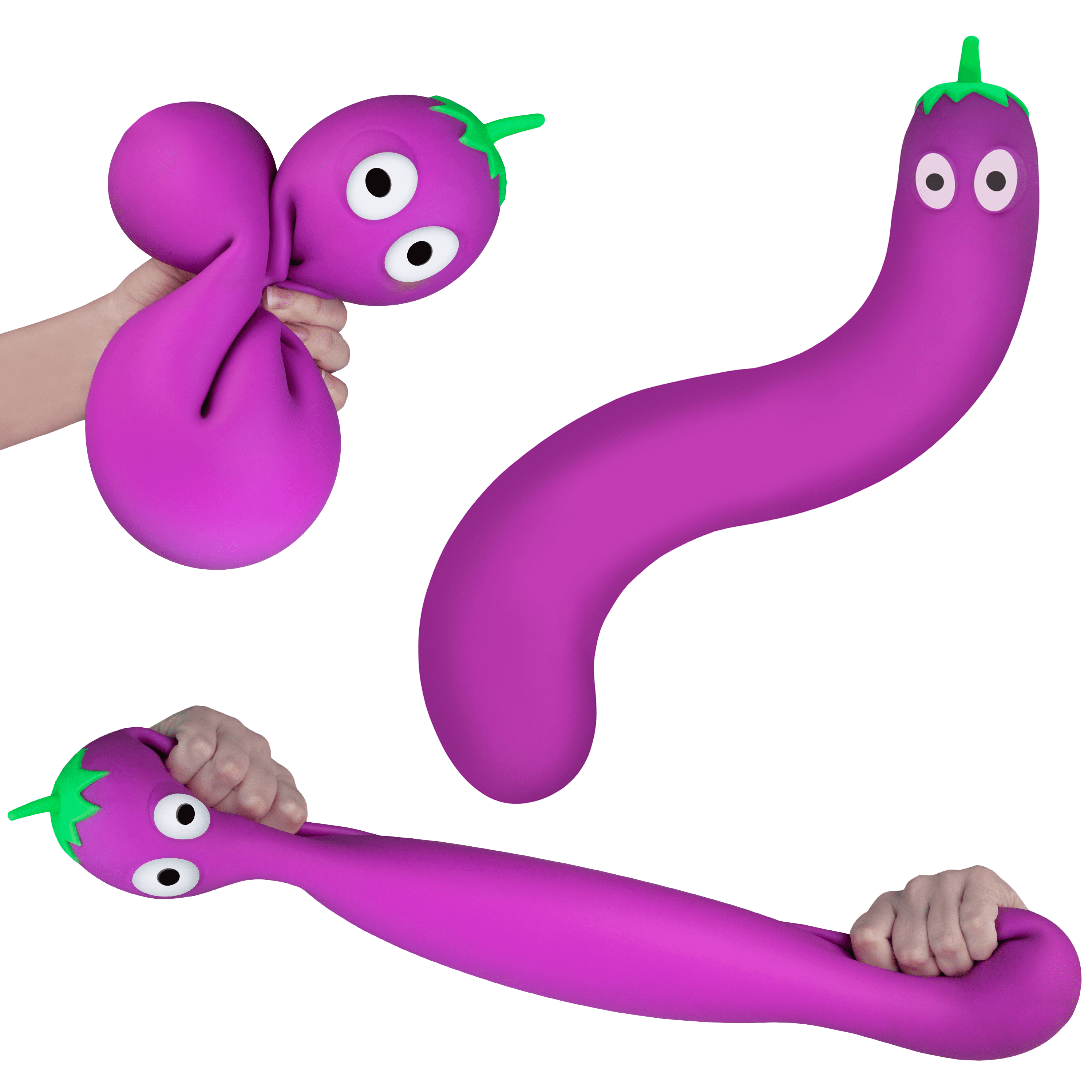 ORB Easy Sqweezy GIANT Stretchy Eggplant - Stretches Up to 6 Feet Long - HUGE Jumbo Sized Squishy Veggie Toy Perfect to Squeeze for Stress Relief - Fun Sensory / Fidget Novelty Toy for Kids and Adult