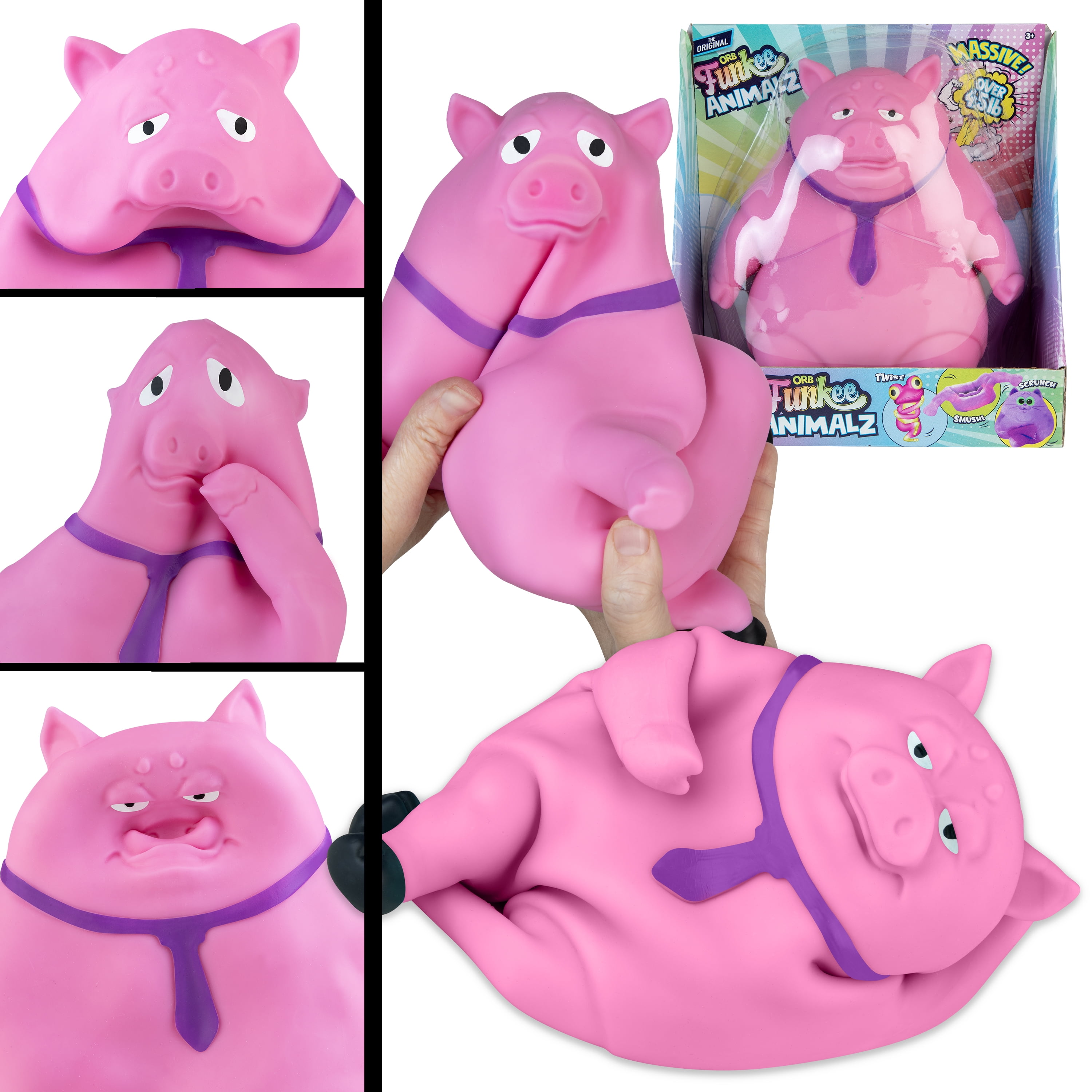 ORB Funkee Animalz Pig JUMBO (Pink) - Over 4.5 lb Stretchy Pig HUGE, Funny, Squishy, Stretchy!