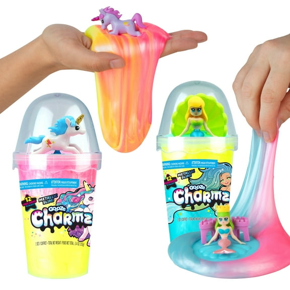 ORB Gooze Charmz Mermaids and Unicorns Assorted 2 Pack - Each Container Comes with 2 Assorted Metallic Slimi Slimes and a Charm Toy - Fun, Sensory Slime to Squish and Squeeze For Kids and Adults