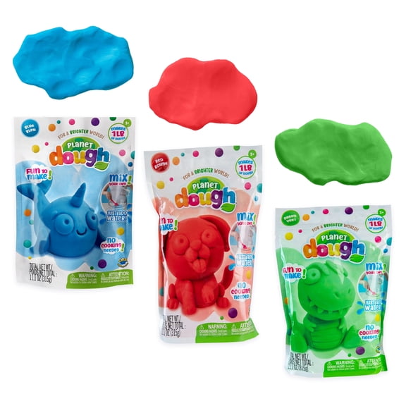 ORB Planet Dough 3 Pack Set 1 - Blue, Green, Red - Mix and Make Your Own Crafting Dough Kit - Just Add Water, No Baking Required - 1 lb of Moldable Dough in each Bag - Fun, Creative Craft for Kids