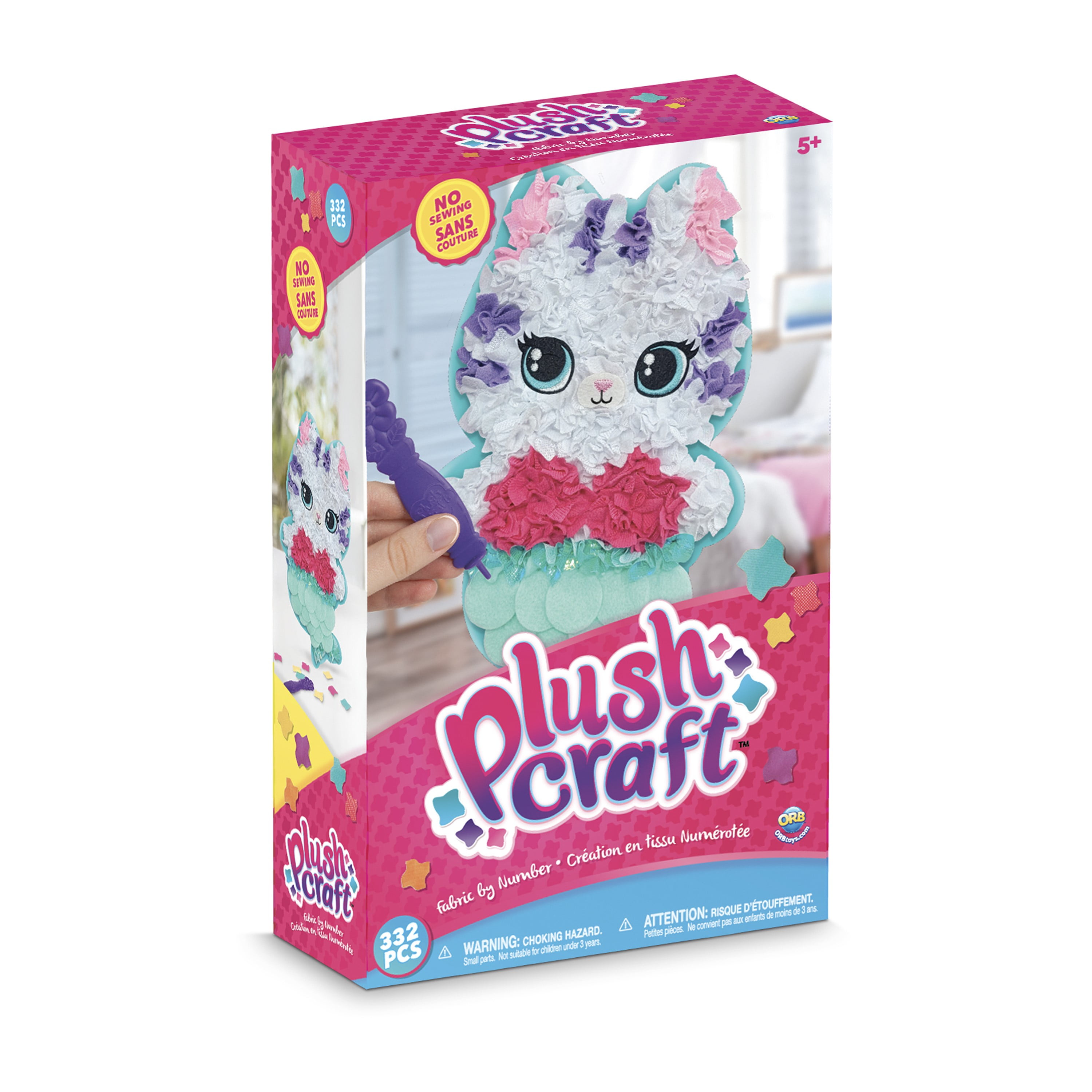 ORB PlushCraft DIY MerCat (Mermaid Cat) Pillow Crafting Kit - Mess Free Fabric by Number System and No Sewing Required - Perfect Arts and Crafts Project and Gift for Boys and Girls