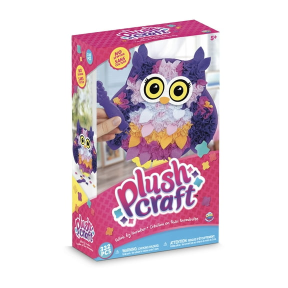 ORB PlushCraft DIY Purple Owl Pillow Crafting Kit - Mess Free Fabric by Number System and No Sewing Required - Perfect Arts and Crafts Project and Gift for Boys and Girls