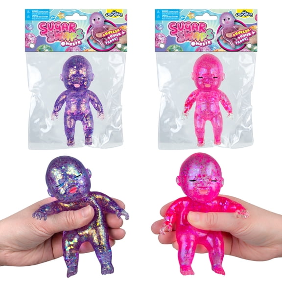 ORB Sugar Swaps Jumbo Baby Squishies Pink and Purple 2 Pack - 2 Big, Sparkly Sugar Baby Squishy Toys to Stretch, Squeeze, Collect, Trade - Stress Relief, Sensory and Fidget Toys for Kids and Adults