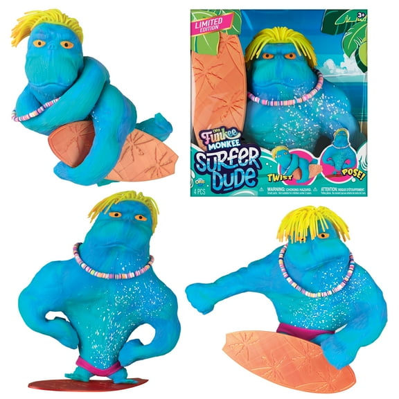 ORB Surfer Dude Funkee Monkee Jumbo Squishy Monkey Toy - Numbered Limited Edition (2500 Produced) - Big 4.5 Pound Stretchy Gorilla and Surf Board - Collectible Splat Monkey Stress Toy for Kids Adults