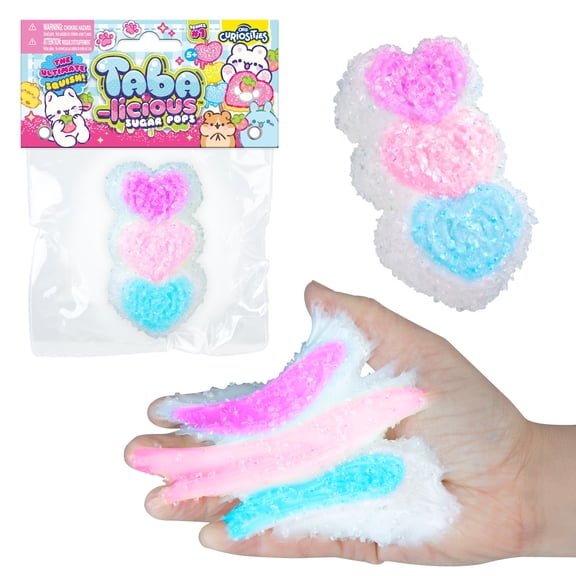 ORB Tabalicious Sugar Pops TABA Rainbow Triple Heart Squishy Toy - Purple, Pink and Blue Linked Hearts with Sparkles - Soft Sticky TABA Squishies - Fun Squishy Stress Ball Fidget Toys for Kids, Adult