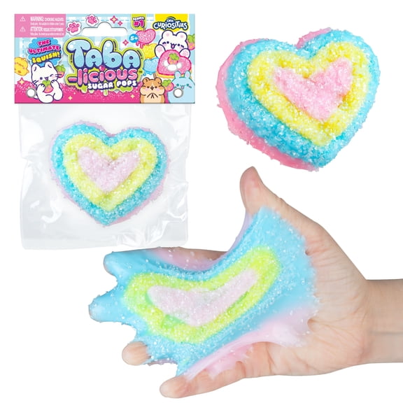 ORB Tabalicious Sugar Pops TABA Squishy Rainbow Heart Toy - Pink, Blue, Yellow Heart with Sparkles - Soft, Sticky TABA Squishies - Fun Squishy Stress Ball Toys - Kawaii Fidget Toys for Kids, Adults