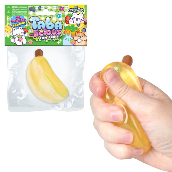 ORB Tabalicious TABA Squishy Banana Fun Fruit Toy - Cute, Sticky Fruit TABA Squishies with Transparent Realistic Color Squishy Stress Ball Toys - Kawaii Sensory Fidget Toys for Kids and Adults