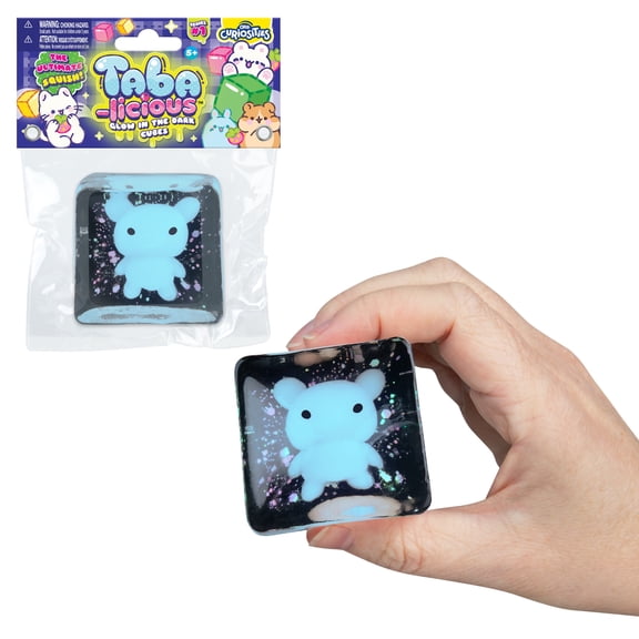 ORB Tabalicious TABA Squishy Glow in the Dark Blue Bear Stress Cube Toy - Soft, Sticky, Glowing TABA Squishy Animal Stress Cubes - Fun Stress Ball Squishies - Kawaii Fidget Toys for Kids and Adults