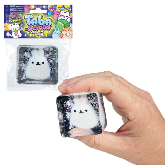 ORB Tabalicious TABA Squishy Glow in The Dark White Bunny Stress Cube Toy - Soft, Sticky, Glowing TABA Squishy Animal Stress Cubes - Fun Stress Ball Squishies - Kawaii Fidget Toys for Kids and Adults