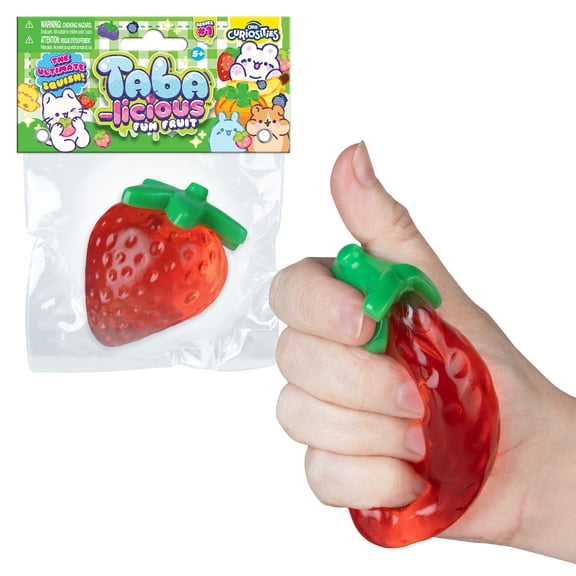 ORB Tabalicious TABA Squishy Strawberry Fun Fruit Toy - Cute, Sticky Fruit TABA Squishies with Transparent Realistic Color - Squishy Stress Ball Toys - Kawaii Sensory Fidget Toys for Kids and Adults