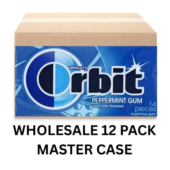 ORBIT GUM PEPPERMINT 12CT (14 PIECE) Sugar free Chewing Gum 12 Pack MASTER CASE