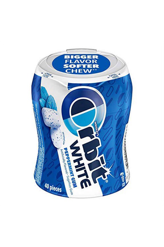 Gum WHITE Peppermint Sugar Free Chewing Gum, 40 Piece Bottle (4 Pack)