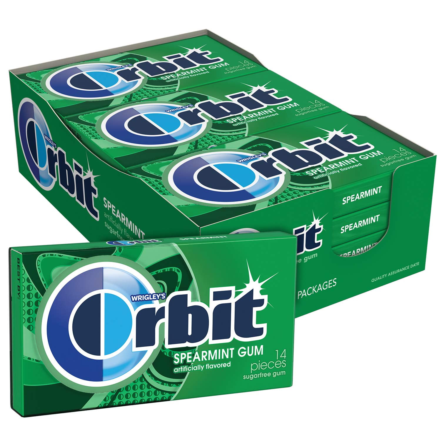 ORBIT Spearmint Sugar Chewing Gum, 12 Packs of 14-Pieces (168 Total Pieces)
