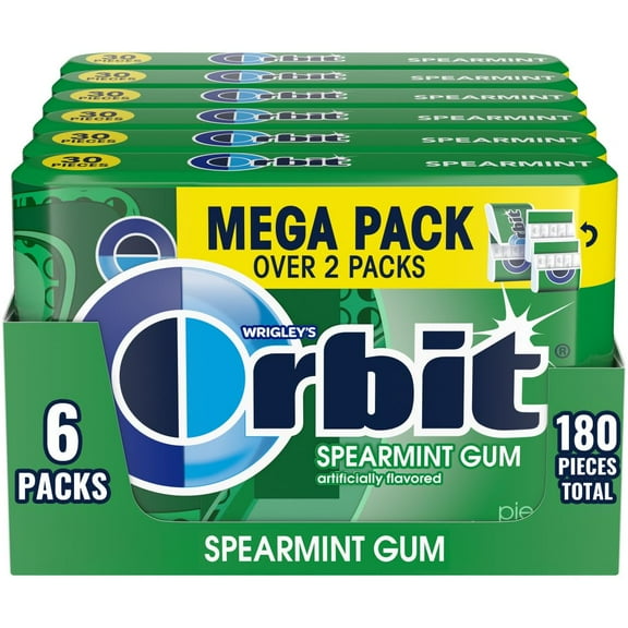 ORBIT Spearmint Sugar Free Chewing Gum, 30 Count (Pack of 6)