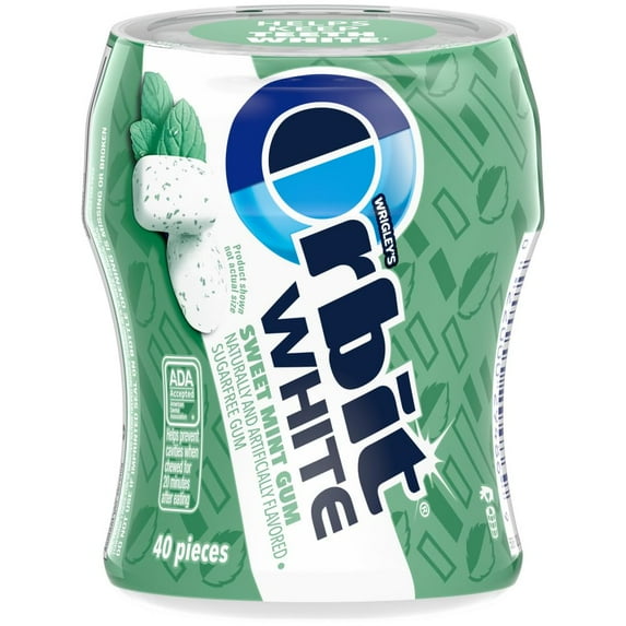 ORBIT WHITE Sweet Mint Sugar Free Chewing Gum, 40 Piece Resealable Bottle (Pack of 24)