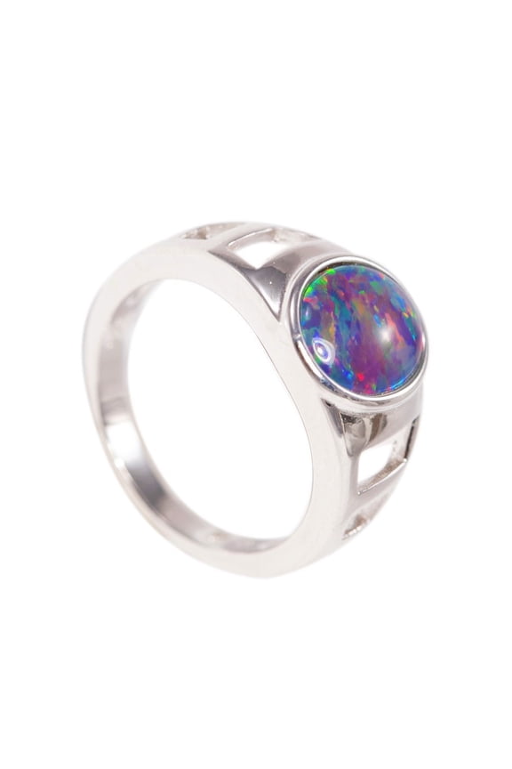 ORBITAL WONDERLAND STERLING SILVER AUSTRALIAN BLACK OPAL RING