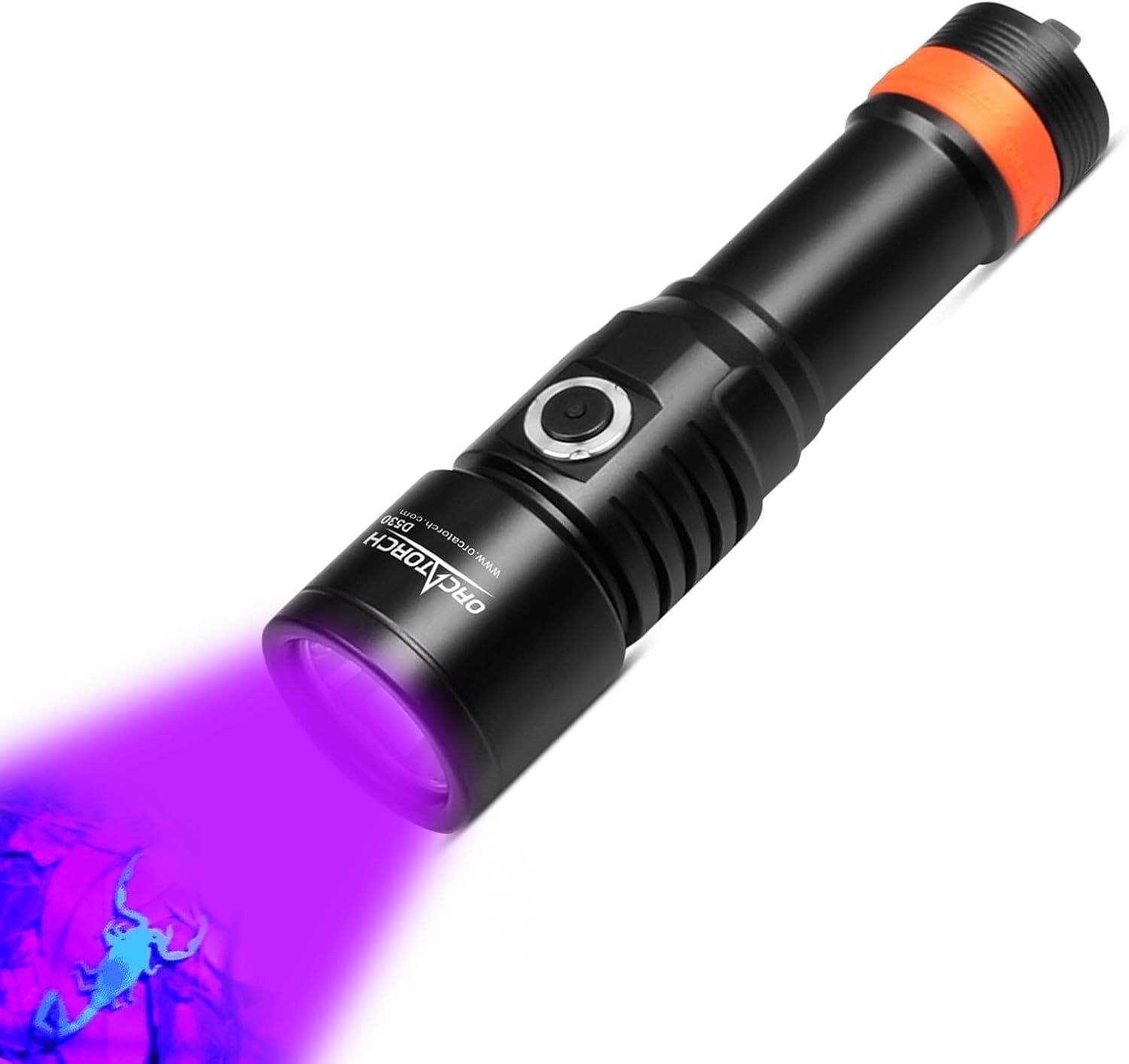 ORCATORCH D530 Scuba Dive Light, 395NM LED UV Light, Titanium Alloy Side Button Switch, 2 Lighting Modes with Battery Indicator for Underwater 150M Diving