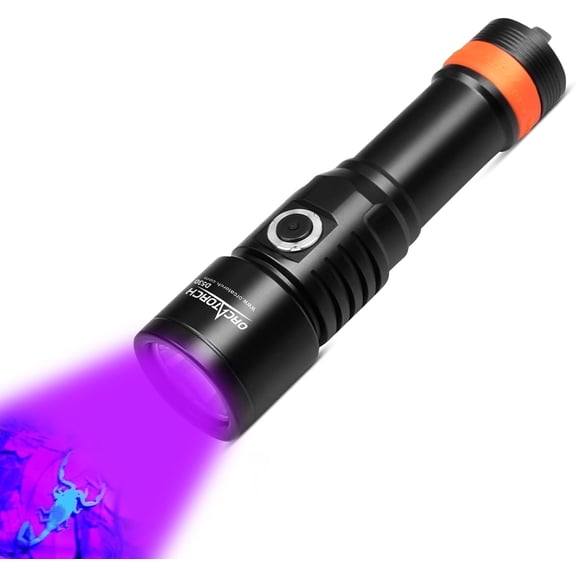ORCATORCH D530 Scuba Dive Light, 395NM LED UV Light, Titanium Alloy Side Button Switch, 2 Lighting Modes with Battery Indicator for Underwater 150M Diving
