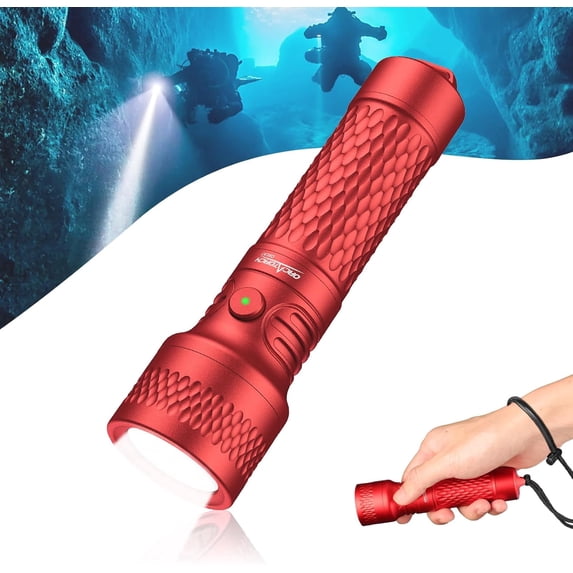 ORCATORCH ORCA7 Dive Light, 3000 Lumens SOS Signal Scuba Diving Flashlight, 6° Narrow Beam Underwater Torch, IP68 Waterproof Rated to 150M for Night Diving, Cave Exploration&Technical Scuba Gear (Red