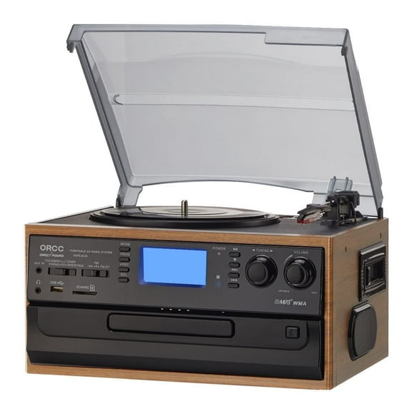 Direct Power 10-in-1 Bluetooth Turntable Record Player for Vinyl Records with CD Cassette FM/AM Radio Combo