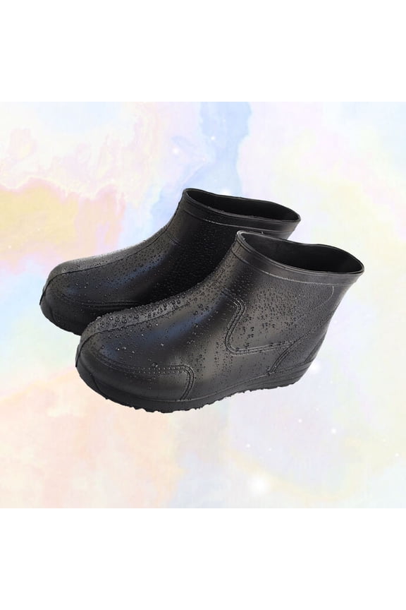 1 Pair Wear-resistant Black EVA Rain Shoes for Men with Non-slip and Concave and Convex Sole