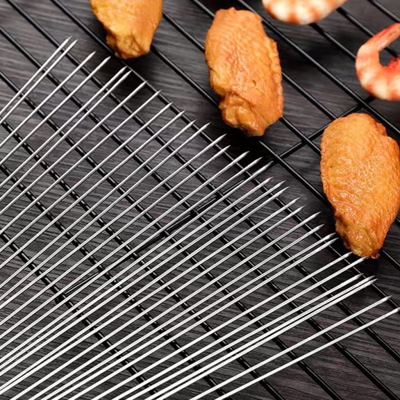 ORDDIART 100 Pieces Stainless Steel Flat Kabob Skewers Round BBQ Tool Set for Home Grilling