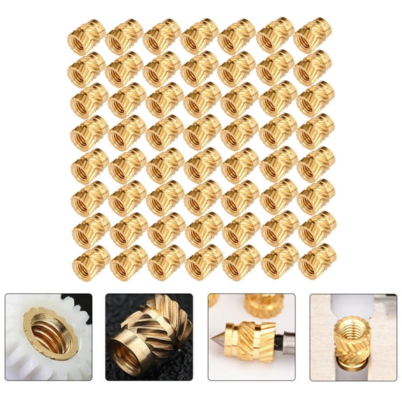 ORDDIART 100Pcs Knurled Insert Nuts Golden Copper Alloy for Industrial Use and DIY Projects 0.16X0.12X0.12in