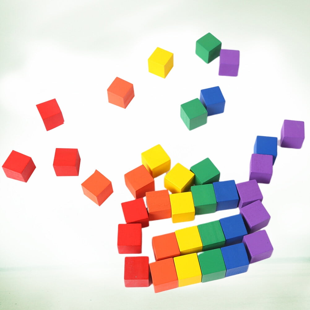 ORDDIART 100Pcs Wooden Cube Blocks Assorted Color Building Diy Projects Baby Kids Preschool Learning Toys 1In