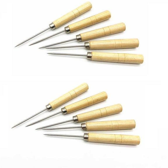 SOPOTUTU 10Pcs Wooden Handle Awl Needles for Cake Decorating, Crafting, Sewing, and Home Use, Khaki Handles