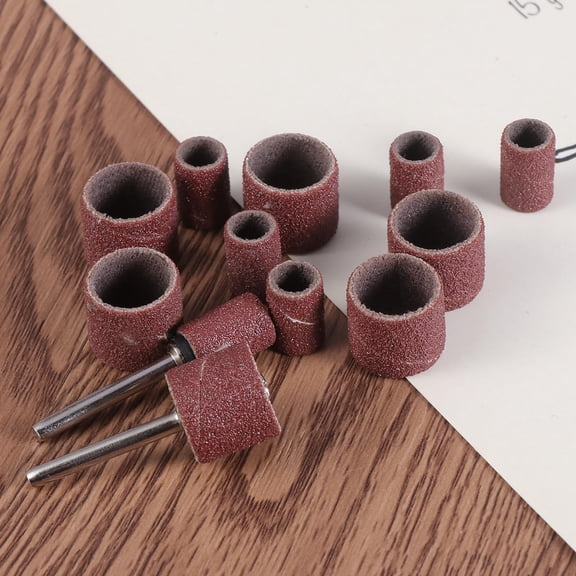 SOPOTUTU 14-Piece Sanding Drum Band Set with Brown Abrasive Sandpaper Bands for Woodworking and Fiberglass Finishing