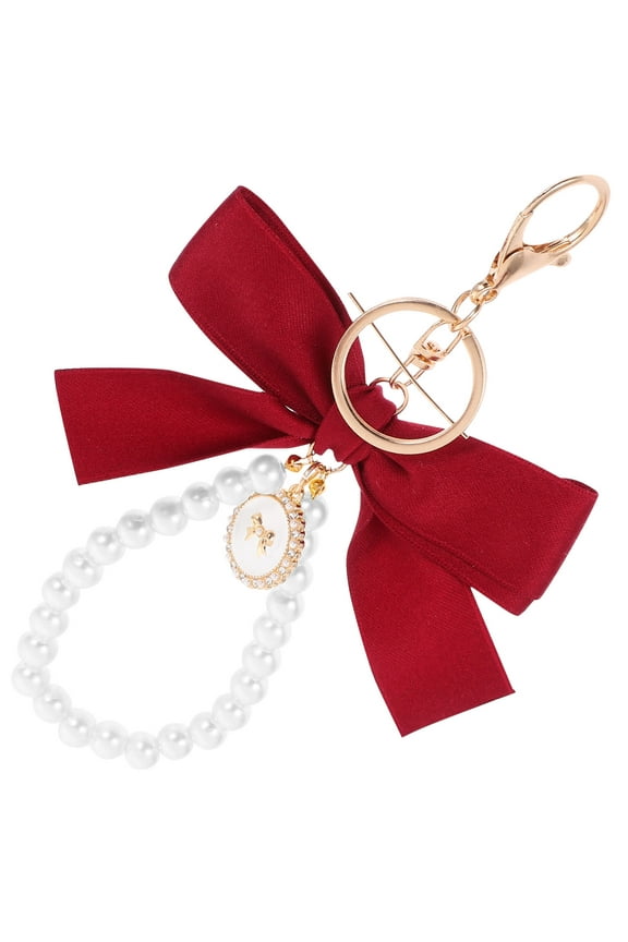 1Pack Cute Keychains With Bow Red Metal Imitation Pearl Ribbon For Women Decorative Item 16.00X12.00X1.50CM