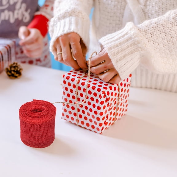 ORDDIART 1Pack Natural Burlap Ribbon Red 78.7in x 2.4in for General Crafts Decorators