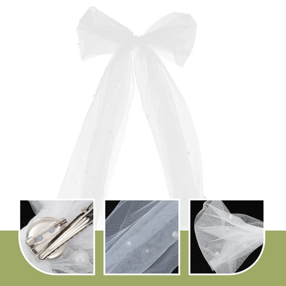 SOPOTUTU White Bridal Bowknot Veil with Beaded Design and Hair Clip Wedding Headdress Accessory