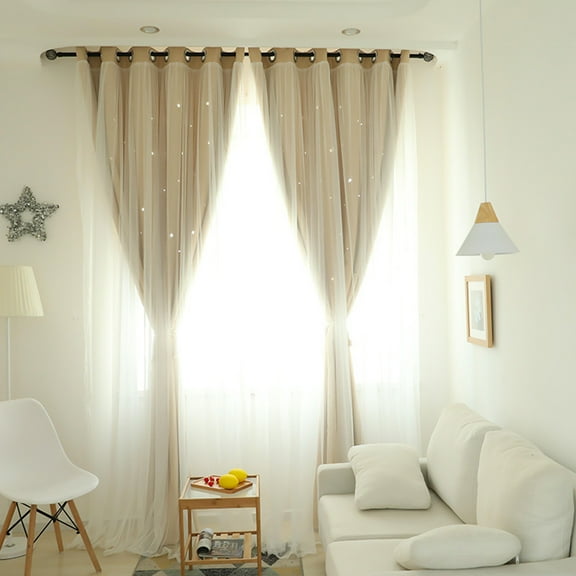 ORDDIART 1Pcs Beige Hollow Out Stars Curtains for Living Room and Bedroom 11.8 x 79 x 0.2in