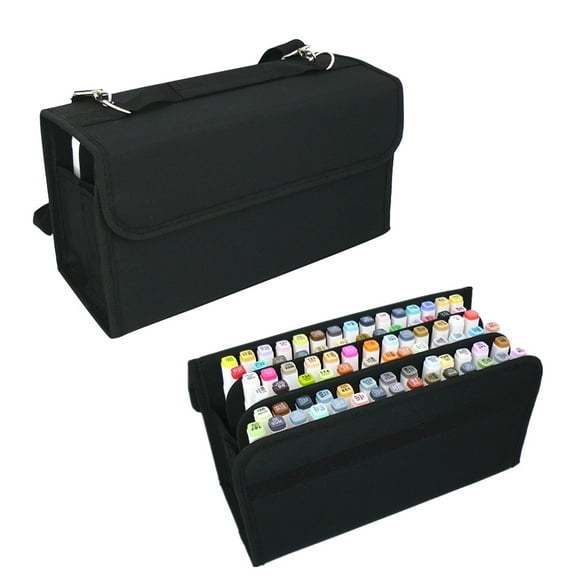ORDDIART 1Pcs Black Rectangular Marker Storage Case 80 Slots Design For School Office Art Projects