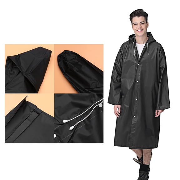 SOPOTUTU Lightweight Reusable Adult Raincoat Black EVA Rain Jacket 1 Piece for Outdoor Use
