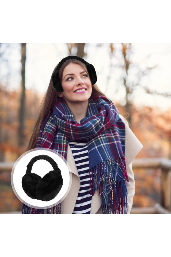 1Pcs Hamburger Shaped Ear Muffs For Winter In Black Plush For Women