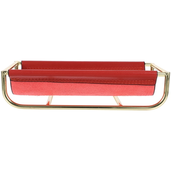 ORDDIART Red PU Small Desktop Organizer Tray for Adults, 12x4.5x8.3 Inches, Ideal Coffee Table Storage Solution