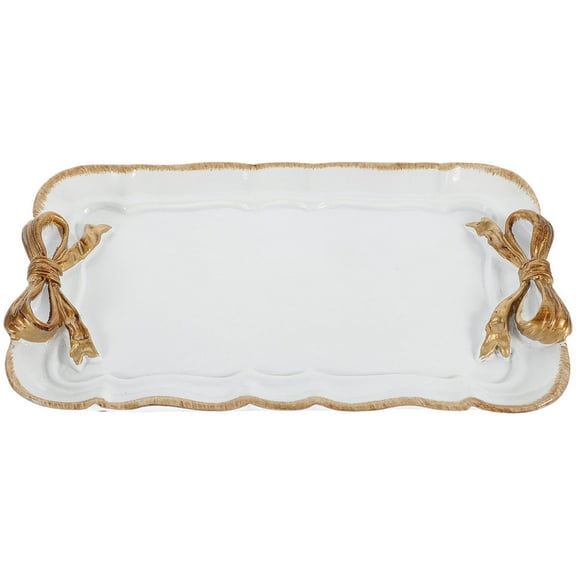 ORDDIART Decorative Rectangular Resin Tray with Elegant Bow Accents for Home Decor and Party Serving, 1 Piece